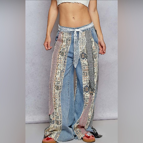 POL Denim - Bohemian Patchwork Wide-Leg Pants